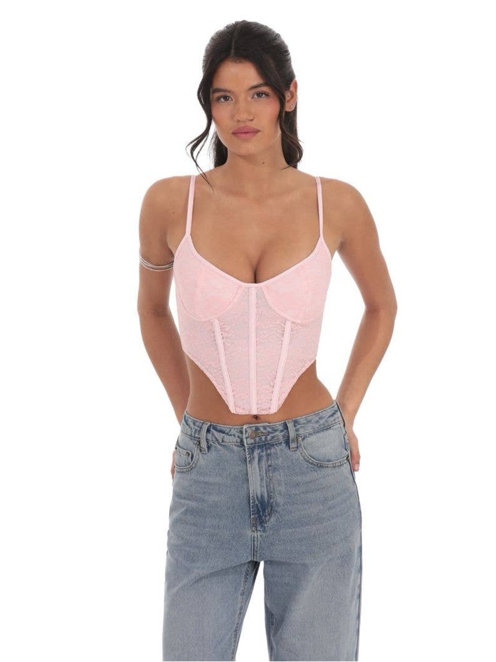 Lace Underwire Corset Tank Top - Light Pink